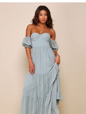 Lulu's Strapless Maxi Dress in Light Blue